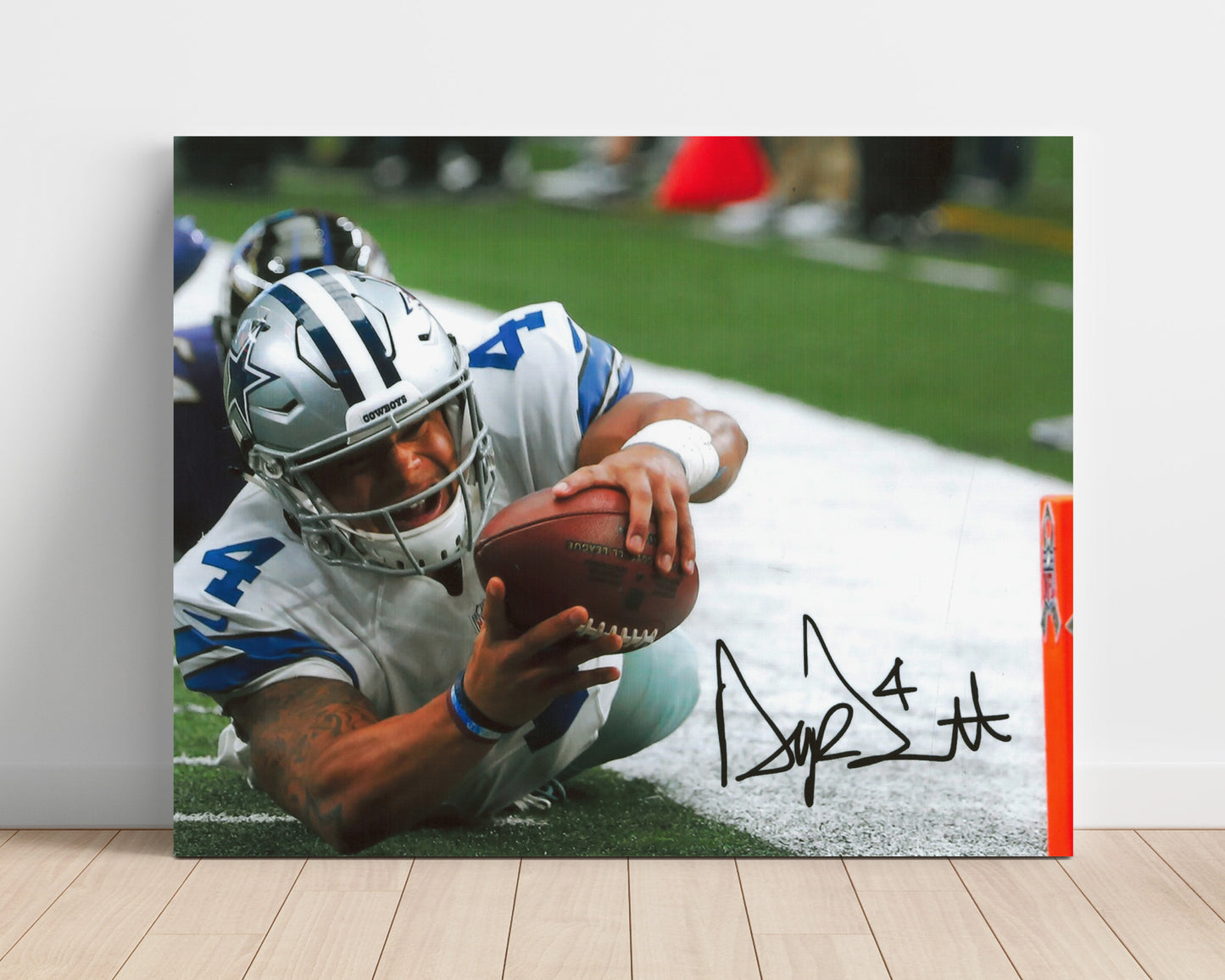 Dak Prescott Dallas Quarterback End Zone Reach Touchdown Football Wall Art Unframed 8x10 in Plastic Sleeve wall art print - Football decor