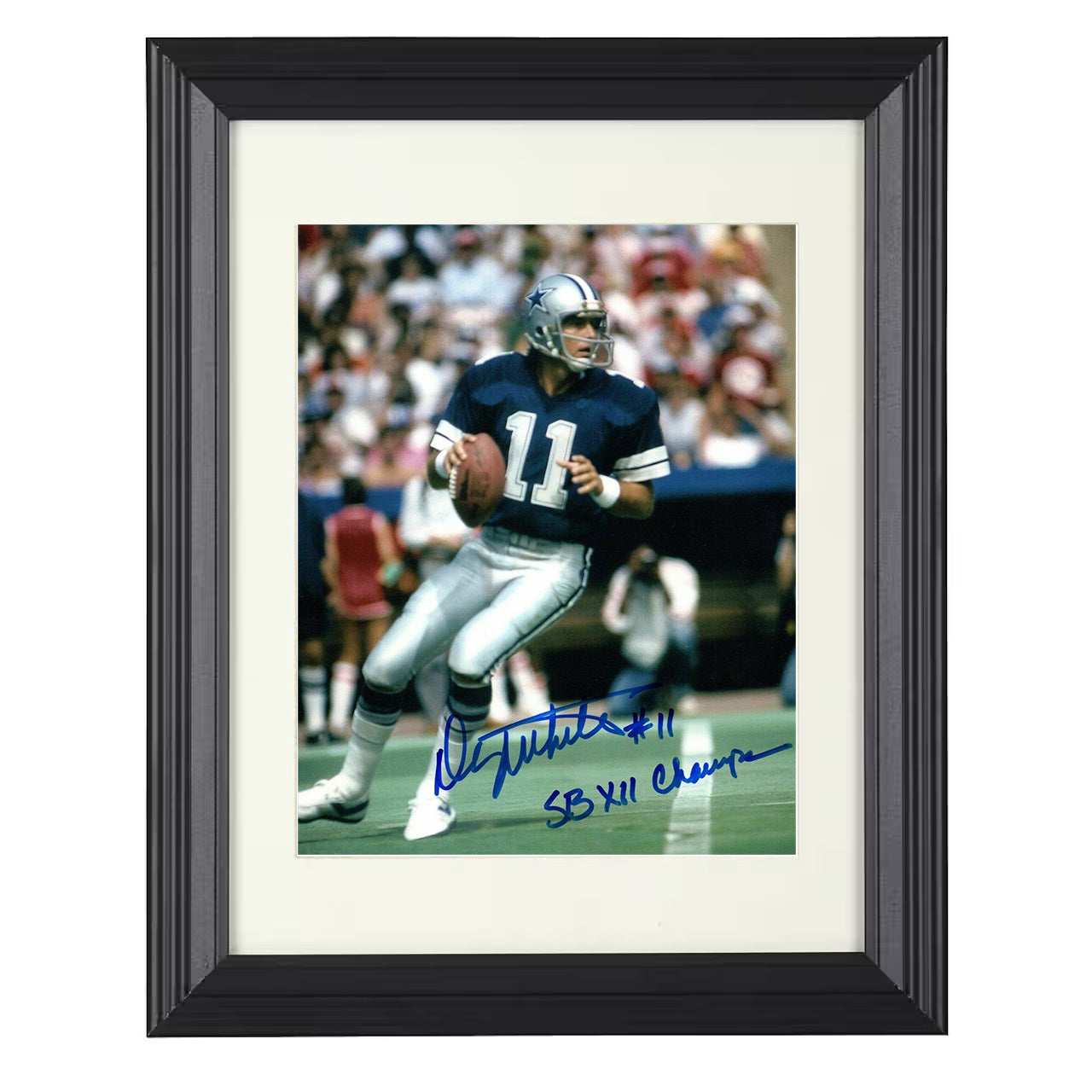 Danny White – Dallas QB Passing Stance – 8x10 black beveled framed football wall art