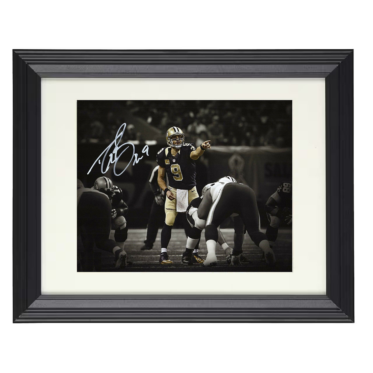 Drew Brees – Commanding the Line – 8x10 black beveled framed football wall art