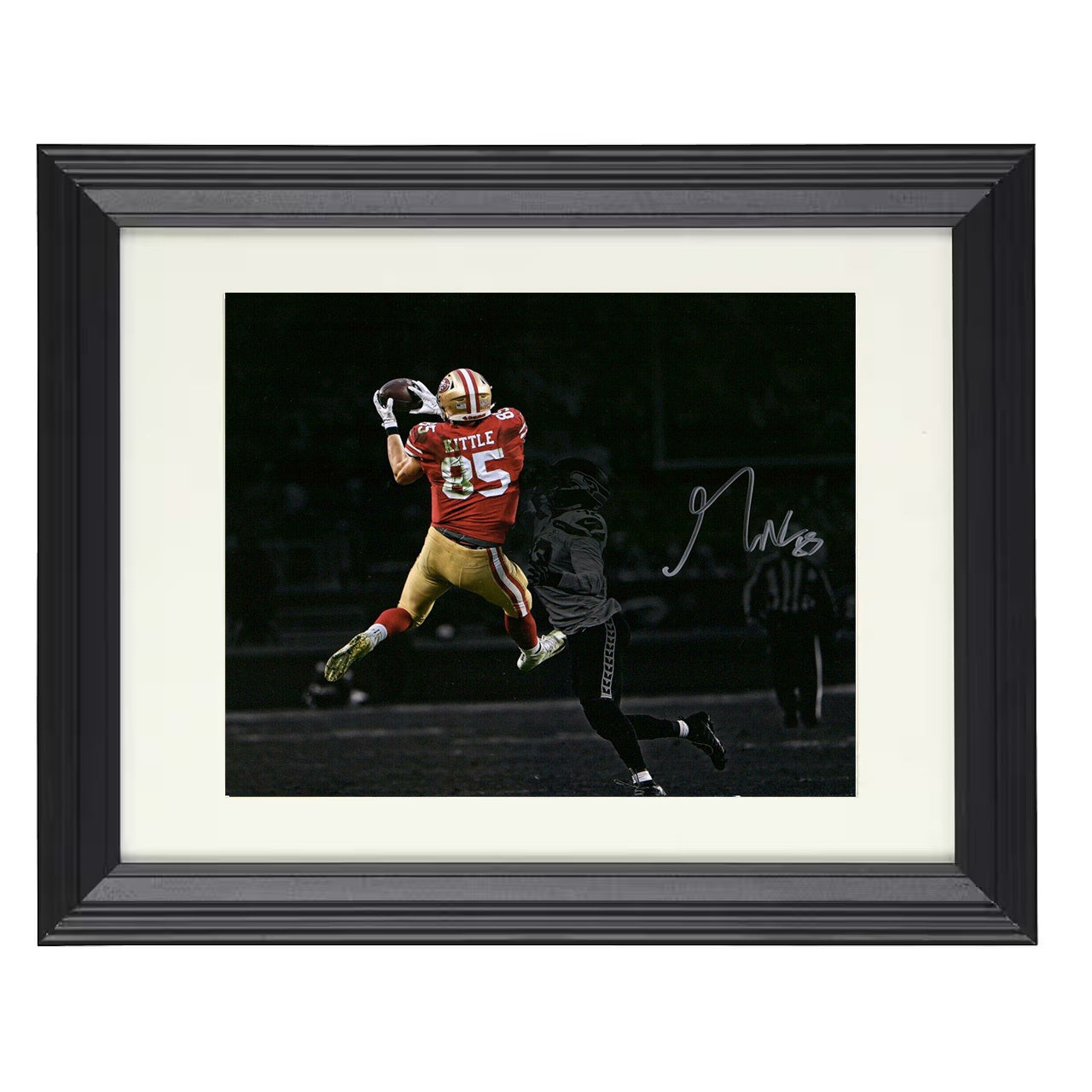 George Kittle – Spotlight Grab – 8x10 black beveled framed football wall art
