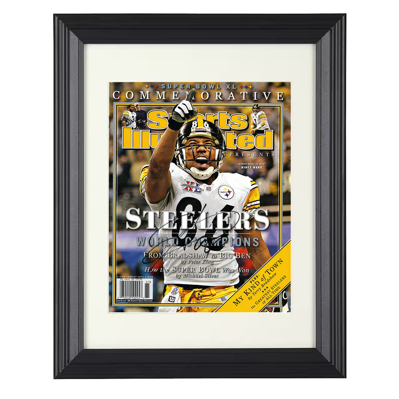 Hines Ward Super Bowl XL – Steel Celebration Image – 8x10 black beveled framed football wall art