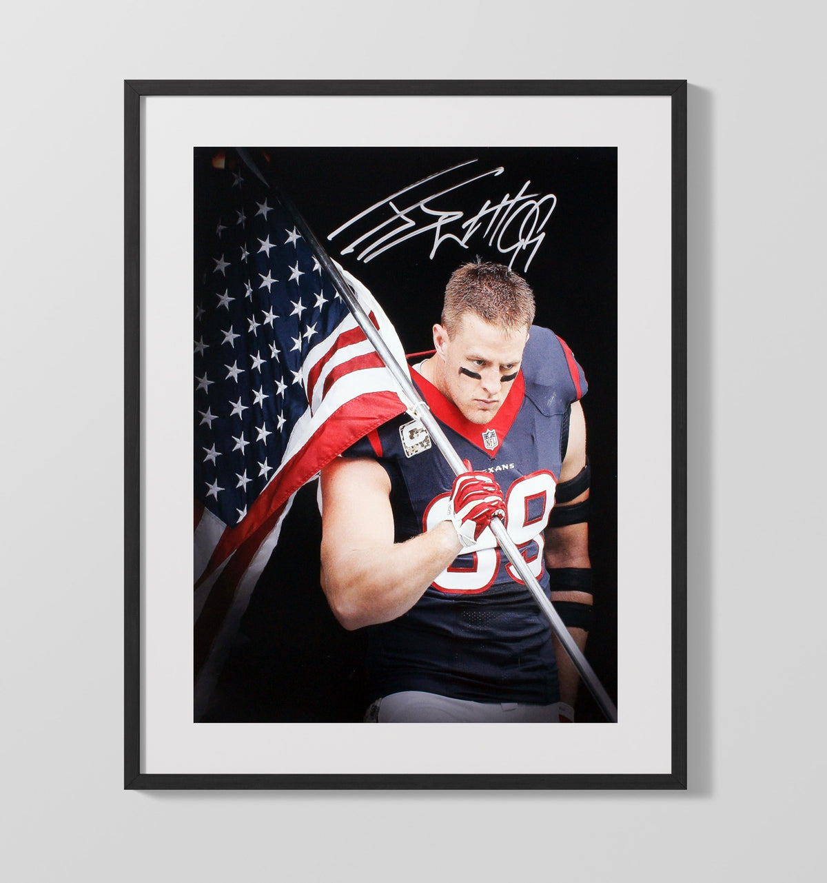 JJ Watt - Houston Football Defensive End American Flag Entrance - Vintage Football Wall Art - Football Framed Print