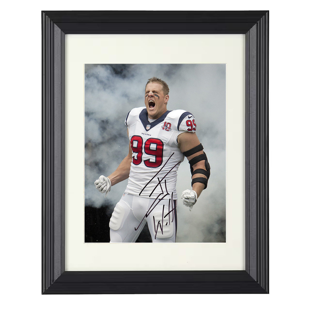 JJ Watt – Houston Defense Entrance Smoke Yell – 8x10 black beveled framed football wall art