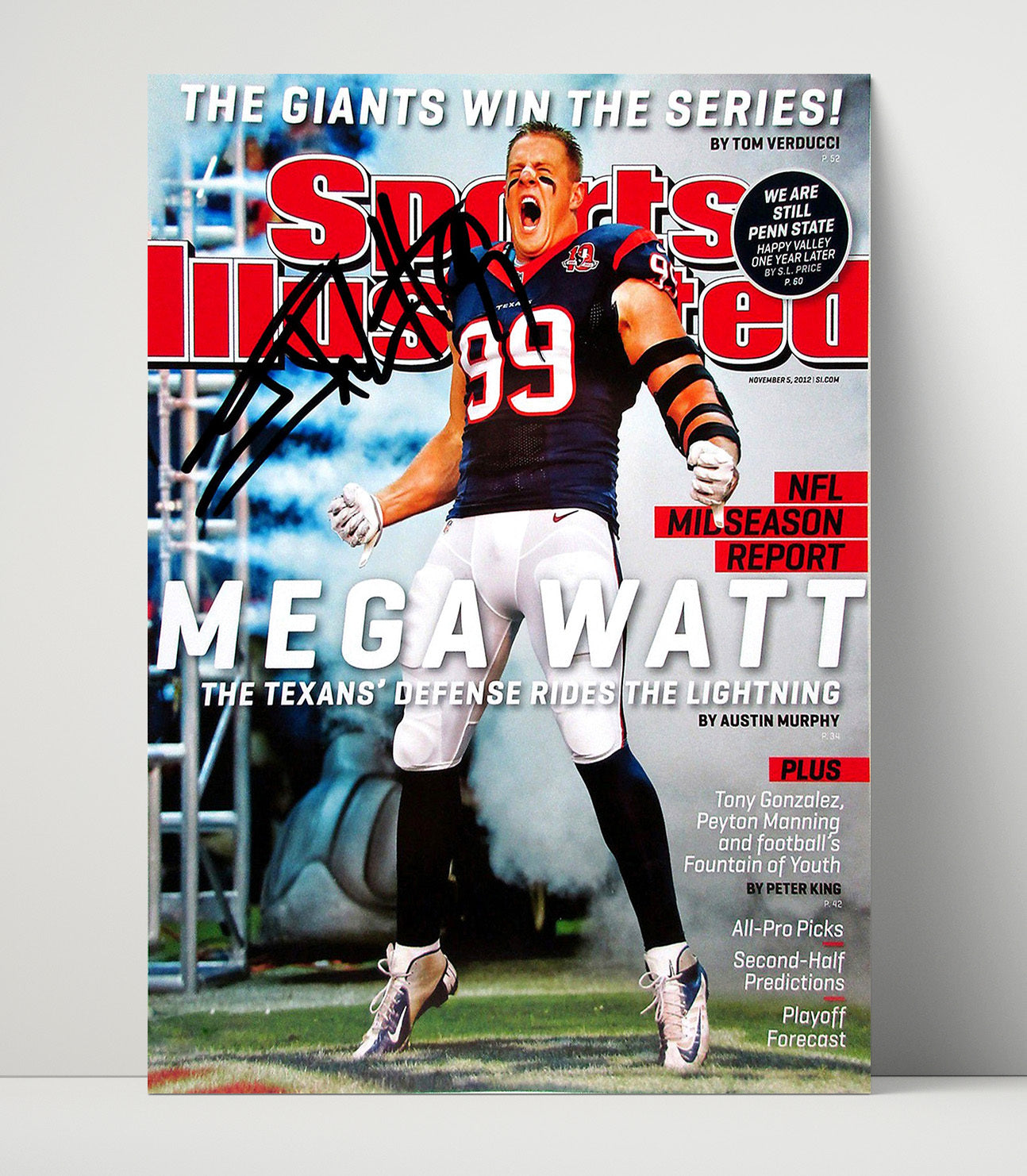 JJ Watt Mega Watt - Defense Sparks Vintage Football Wall Art - 16x20 Unframed Print football decor