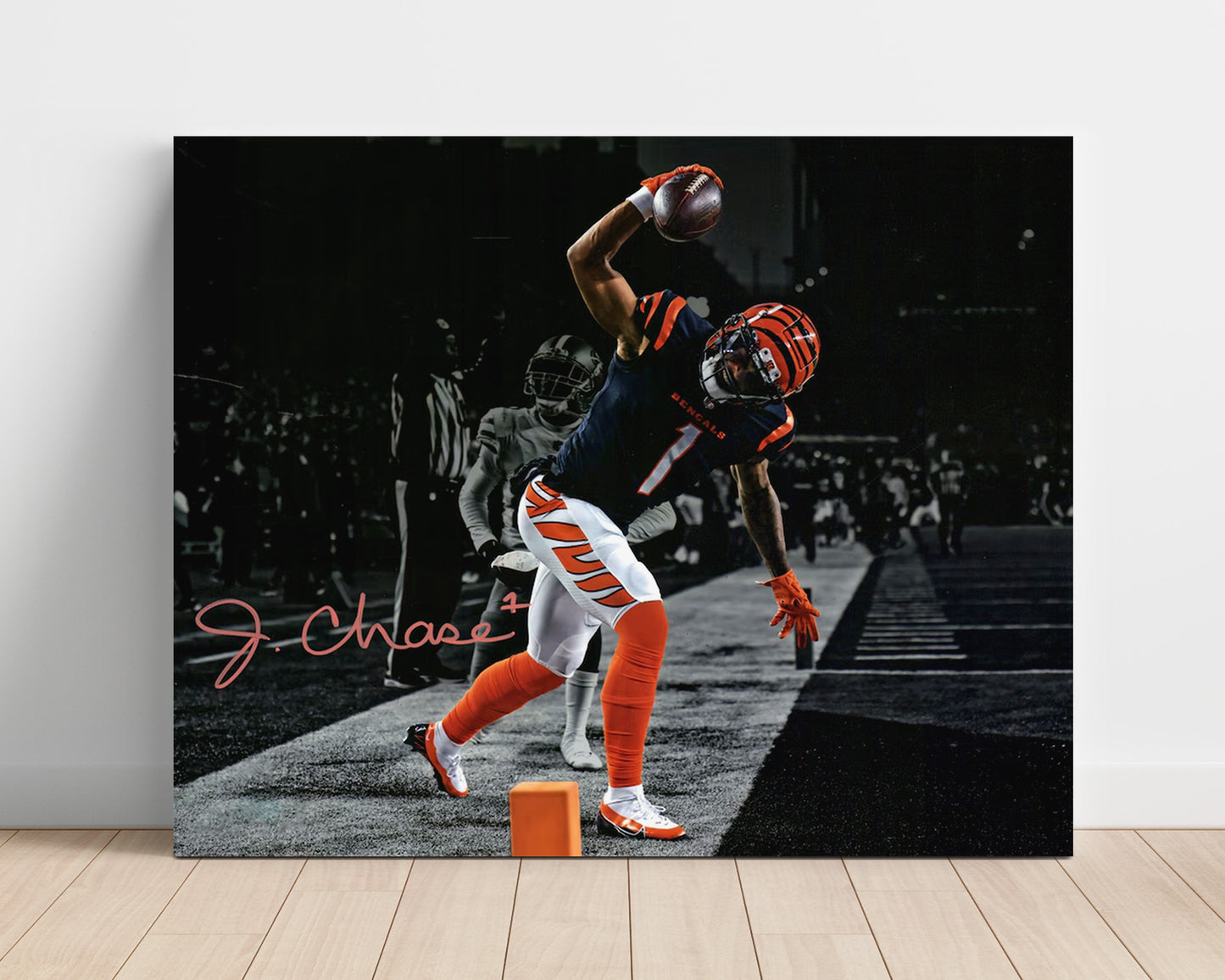 Jamarr Chase Spike - End Zone Thunder Football Wall Art - football wall art print