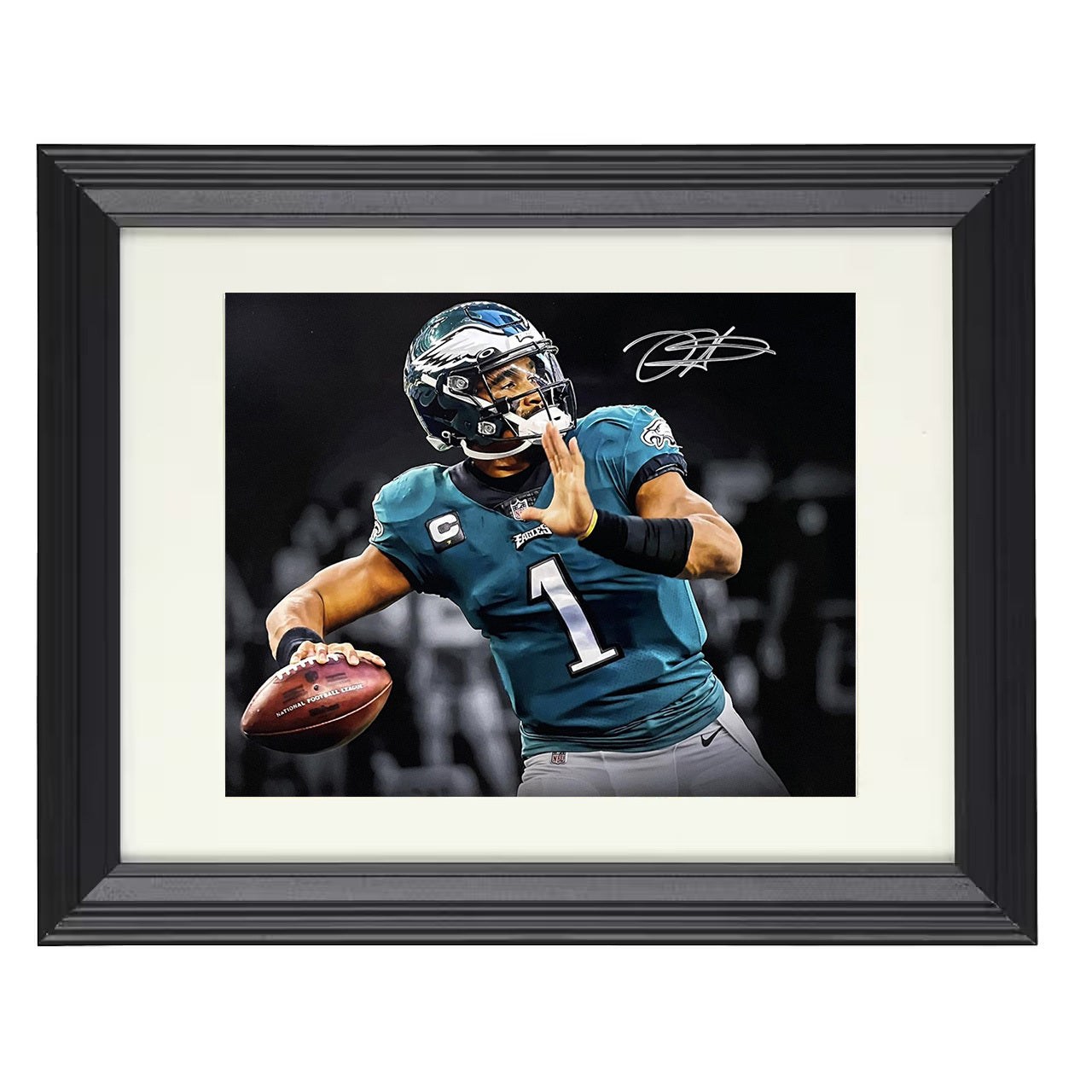 Jalen Hurts – Fly Eagles Fly – 8x10 black beveled framed football wall art