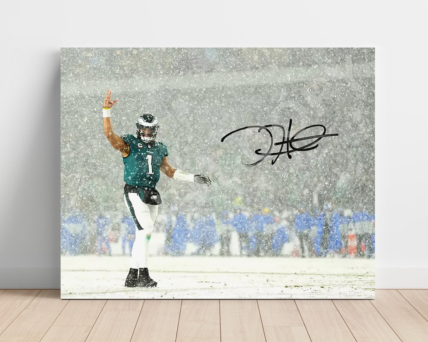 Jalen Hurts - Philadelphia Football Snow Game Celebration Football Wall Art - football wall art print