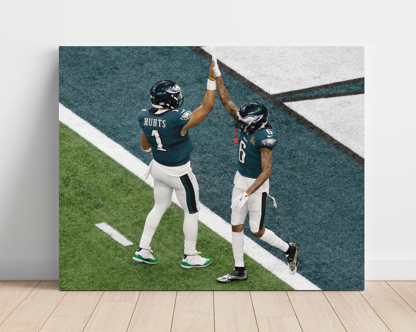 Jalen Hurts and Devonta Smith - Philadelphia Football End Zone Super Celebration Football Wall Art - football wall art print