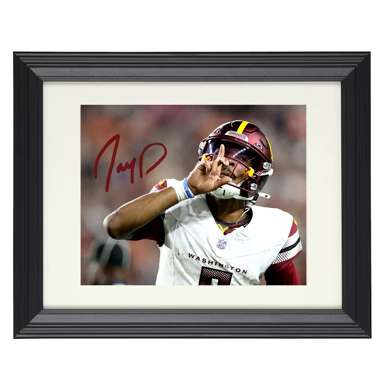 Jayden Daniels Silence Gesture – Hush Mode – 8x10 black beveled framed football wall art