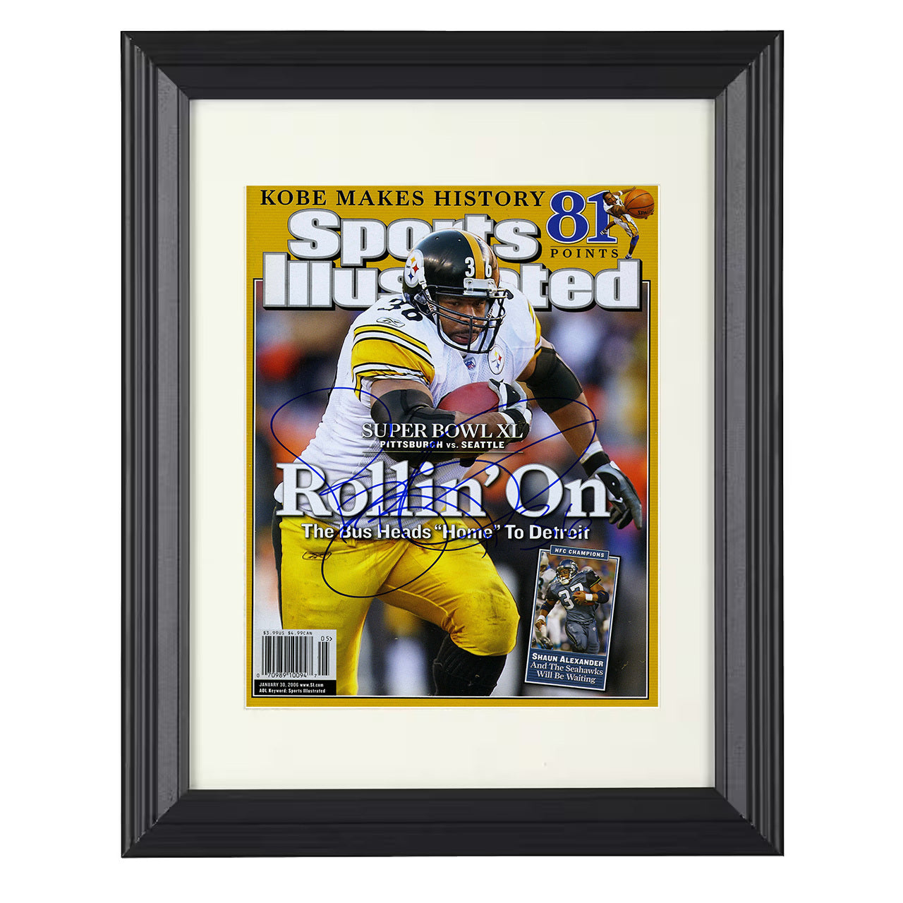 Jerome Bettis – Pittsburgh Super Bowl 2006 SI – 8x10 black beveled framed football wall art