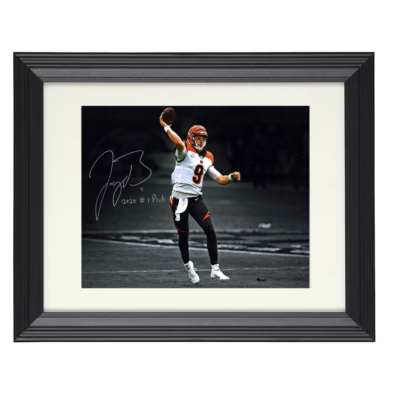 Joe Burrow – Spotlight QB – 8x10 black beveled framed football wall art