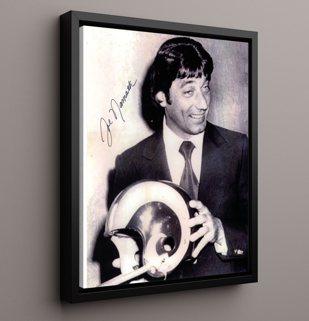 Joe Namath - New York Football Quarterback Holding Rams Helmet 8x10 Framed Canvas vintage football wall art