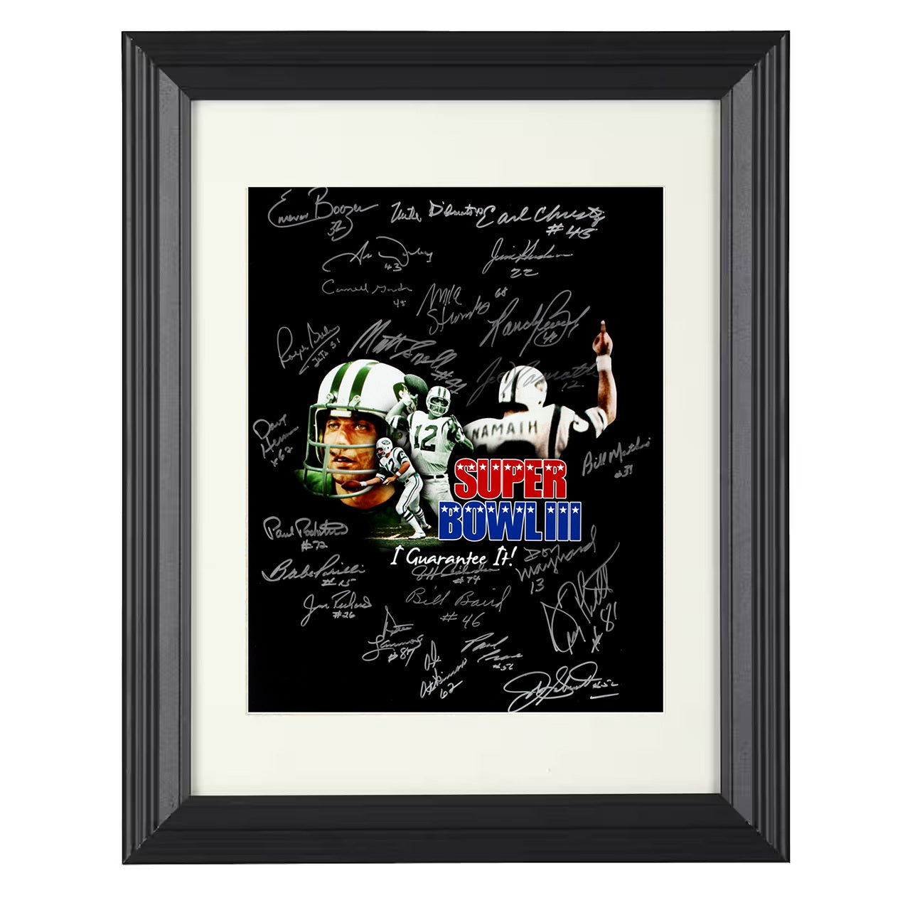Joe Namath – New York Guarantee Poster Composite – 8x10 black beveled framed football wall art