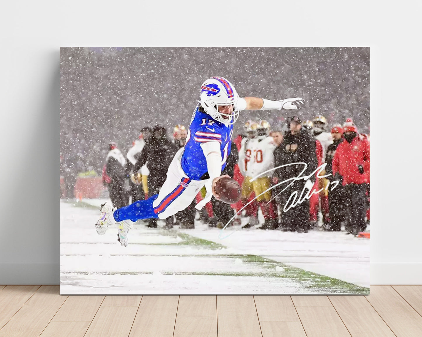 Josh Allen - Frozen Flight TD Football Wall Art - football wall art print