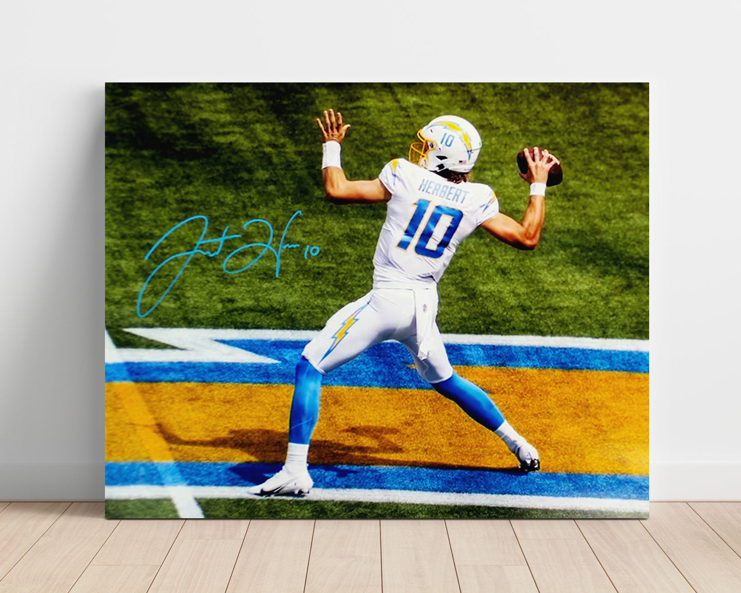 Justin Herbert - Deep Bomb Vintage Football Wall Art - 16x20 Unframed Print football decor