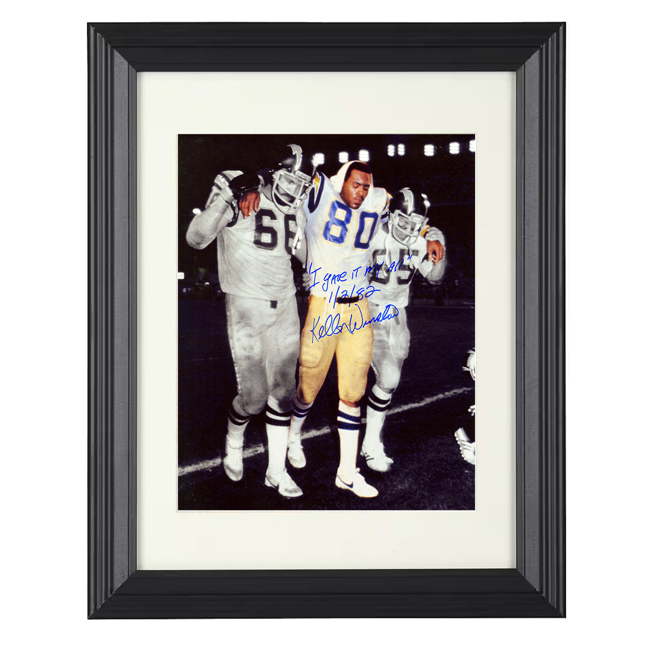 Kellen Winslow – San Diego Injured Walk Off Field 1982 – 8x10 black beveled framed football wall art