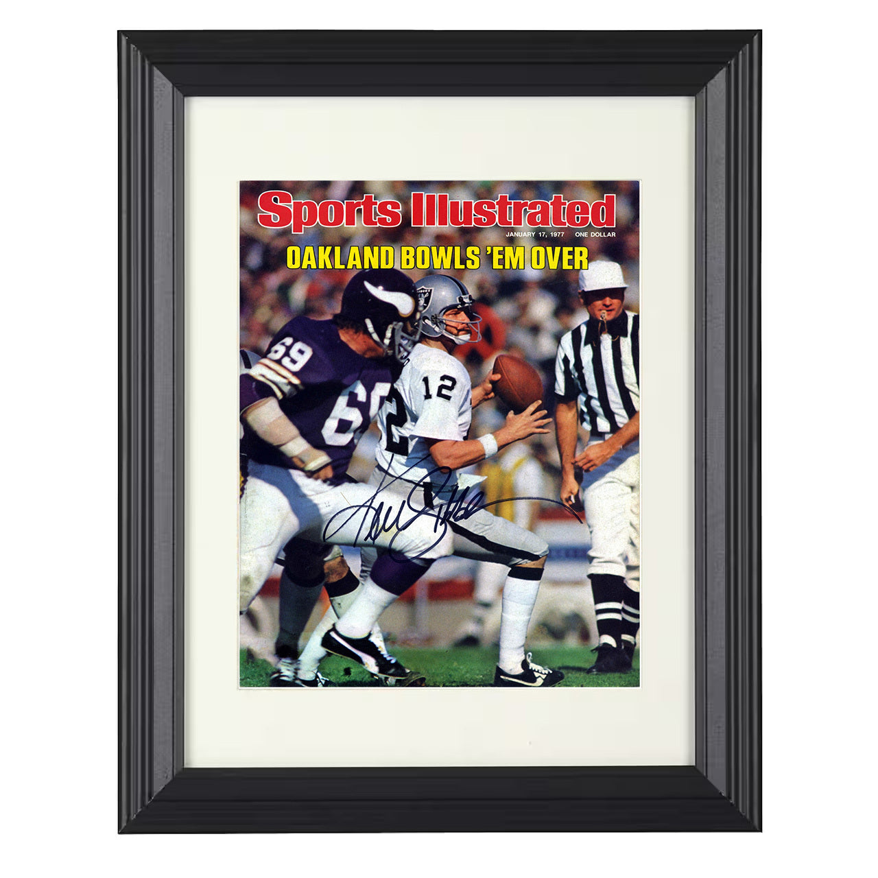 Ken Stabler Super Bowl XI – Snake Strikes Image – 8x10 black beveled framed football wall art