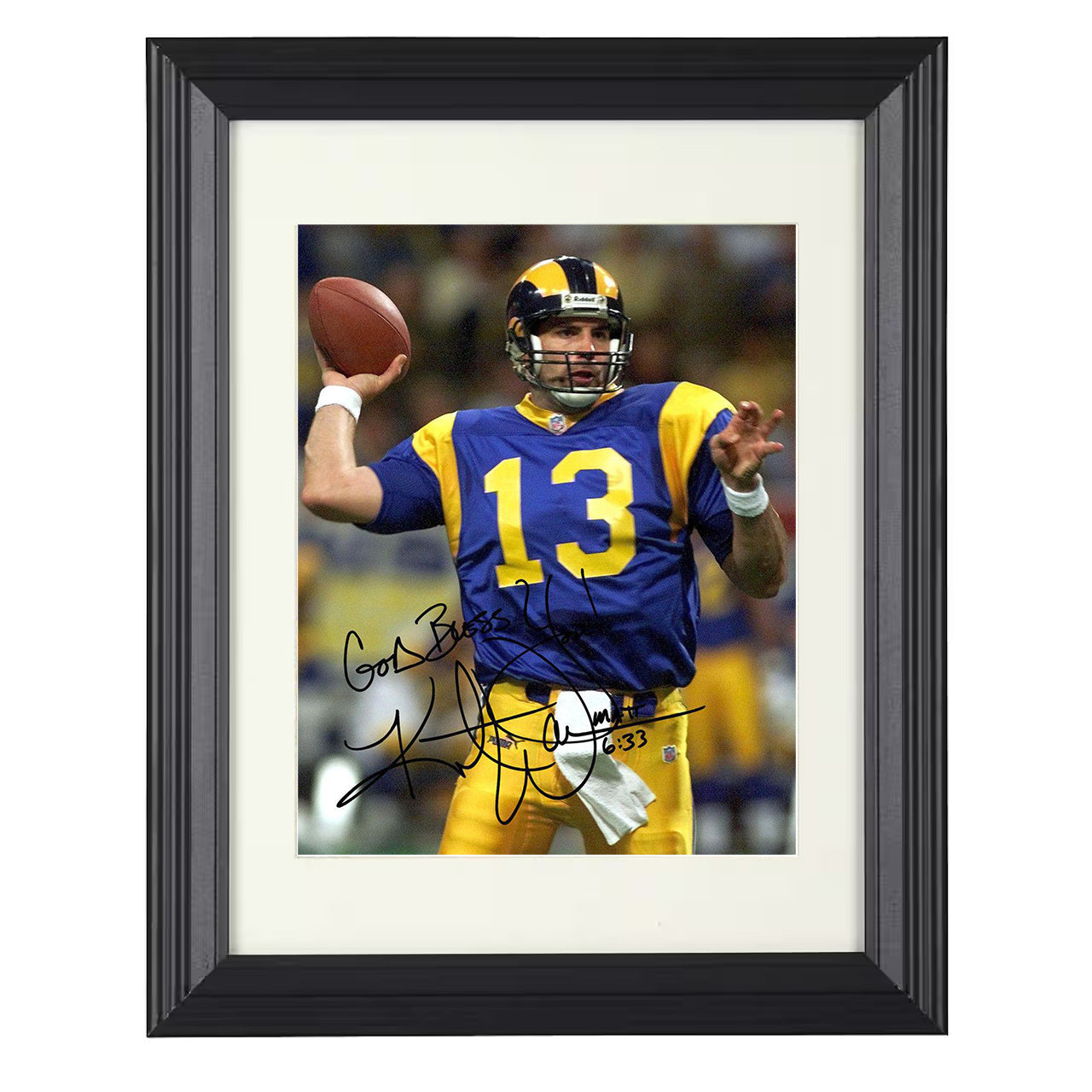 Kurt Warner – St Louis QB Passing Play – 8x10 black beveled framed football wall art
