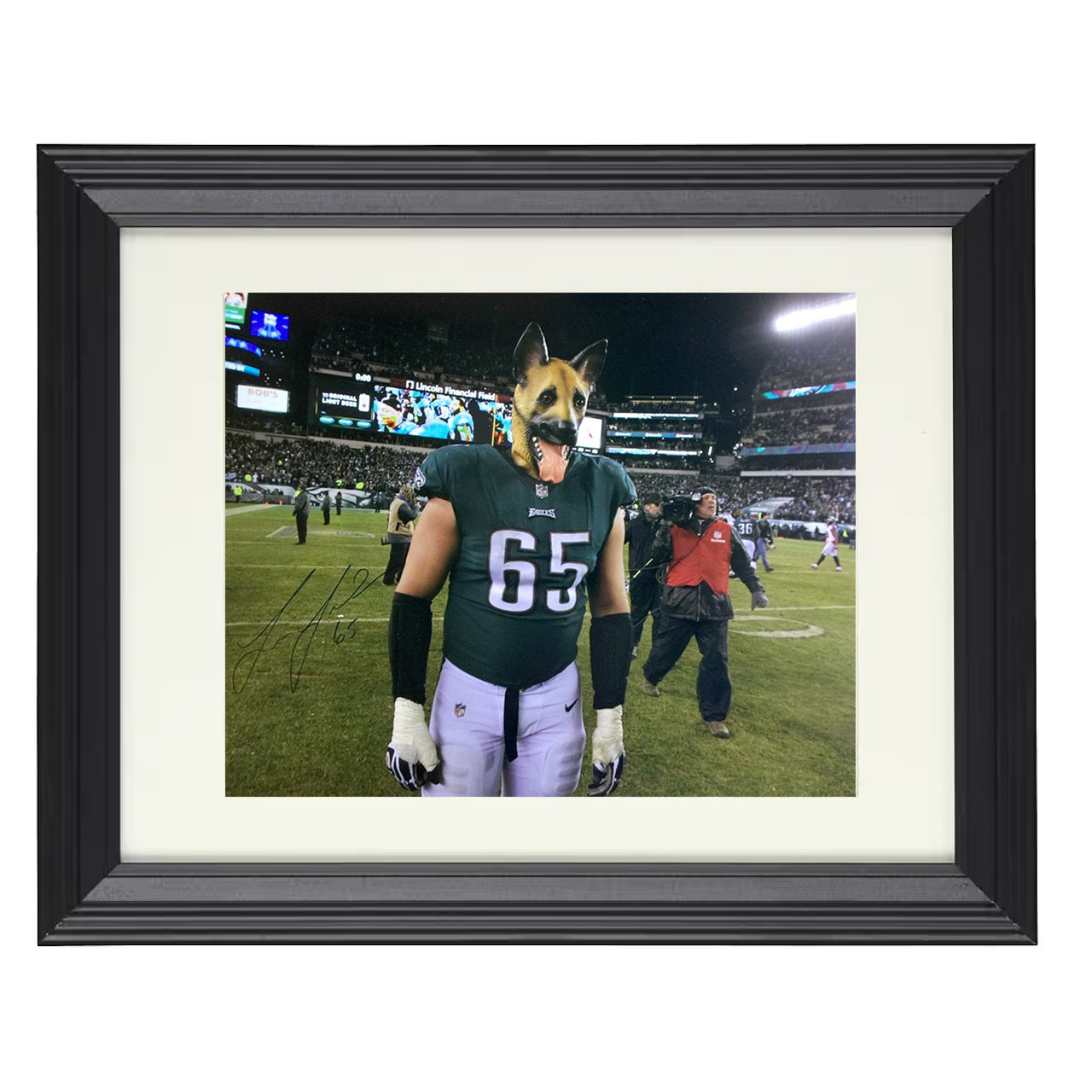 Lane Johnson – Underdog Mask – 8x10 black beveled framed football wall art