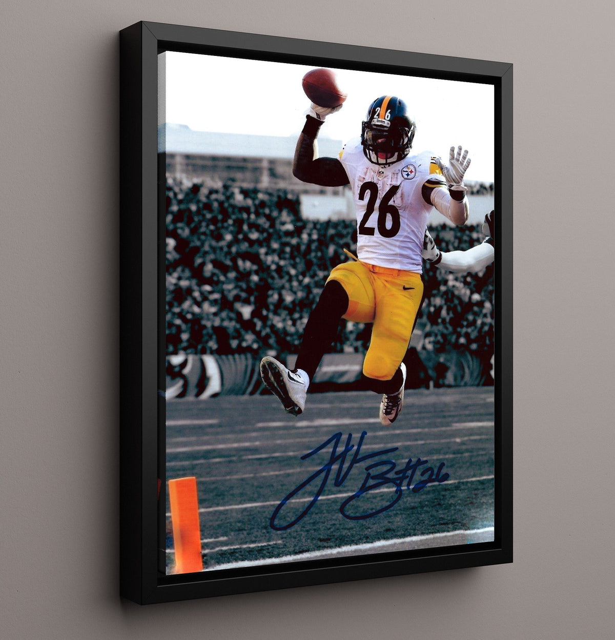 LeVeon Bell - Pittsburgh Football Running Back Leaping Run with Ball 8x10 Framed Canvas vintage football wall art