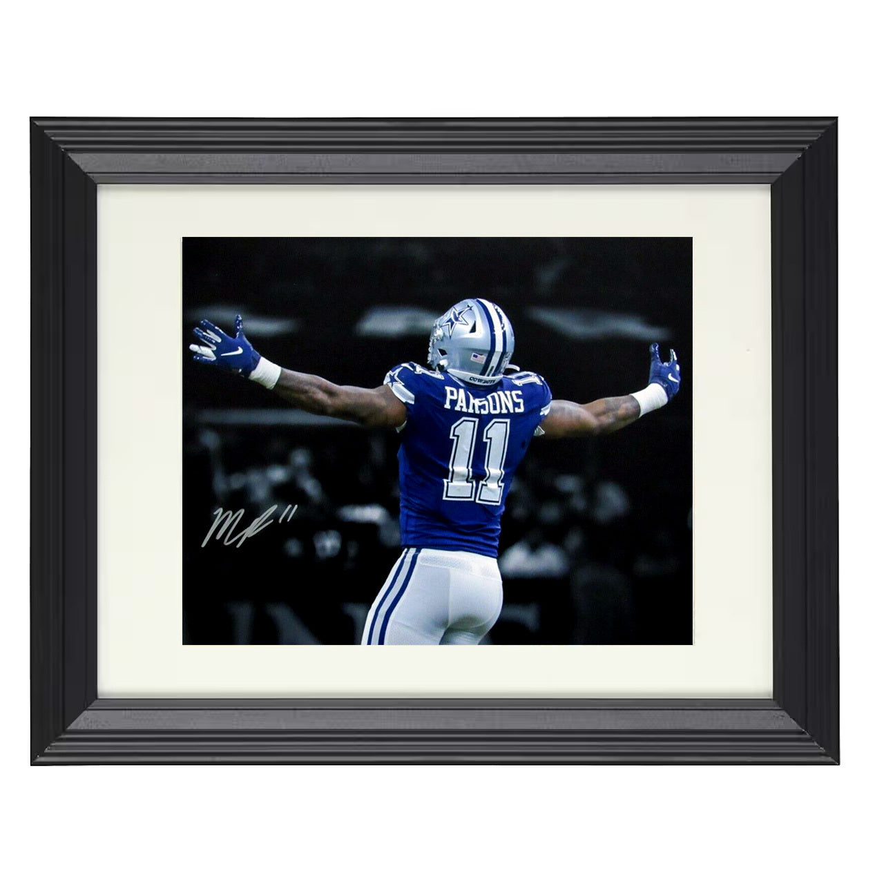 Micah Parsons – Dallas Defense Celebration Arms Raised – 8x10 black beveled framed football wall art