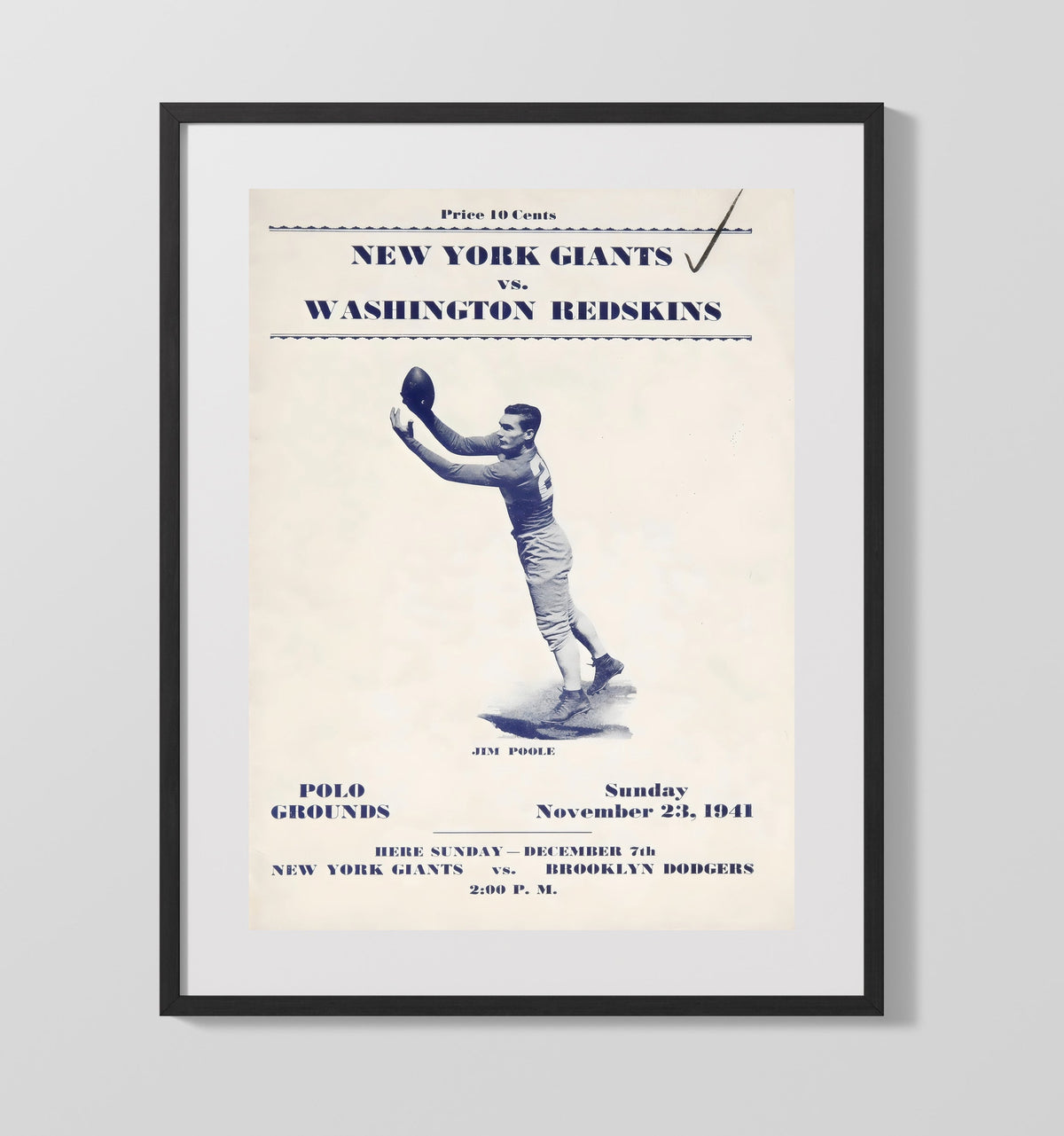 NY Giants vs Redskins 1941 - Polo Grounds Classic - Vintage Football Wall Art - Football Framed Print