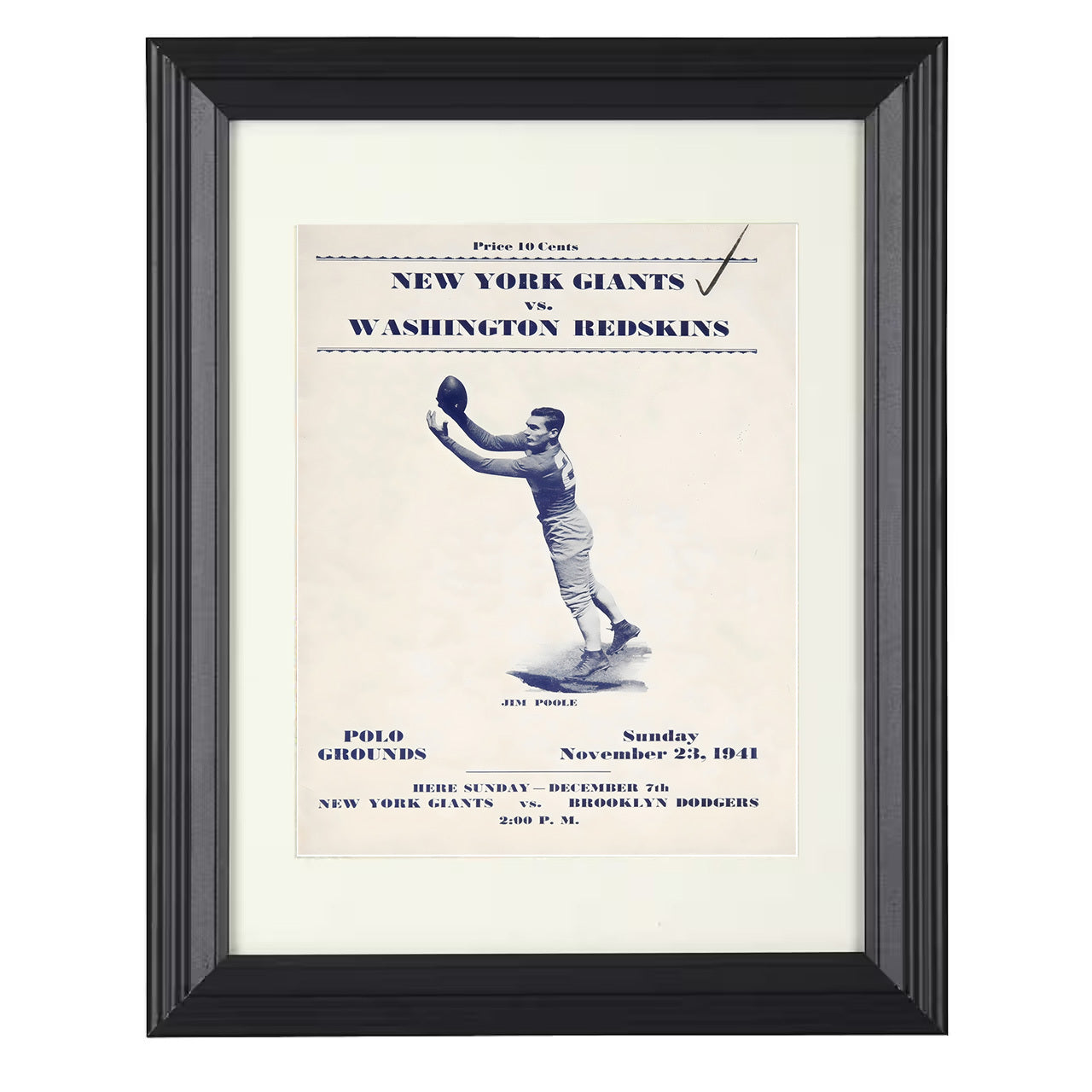 NY Giants Vs Redskins 1941 – Polo Grounds Classic Image – 8x10 black beveled framed football wall art