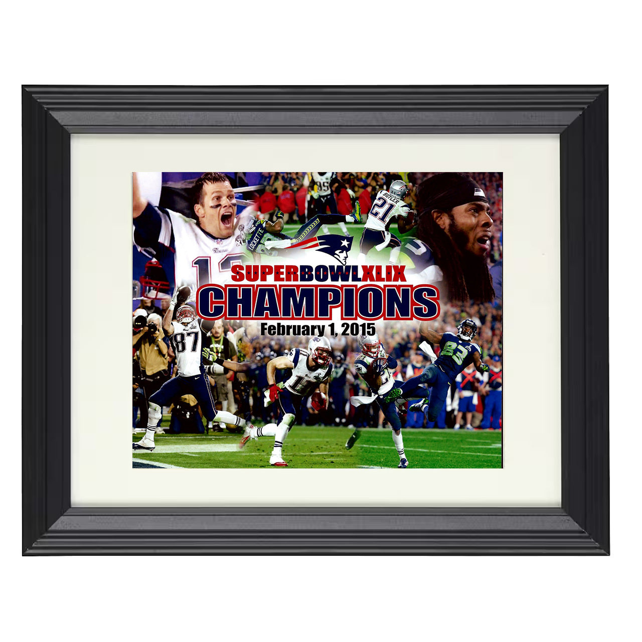 New England – Super Bowl XLIX Champions Celebration 2015 – 8x10 black beveled framed football wall art