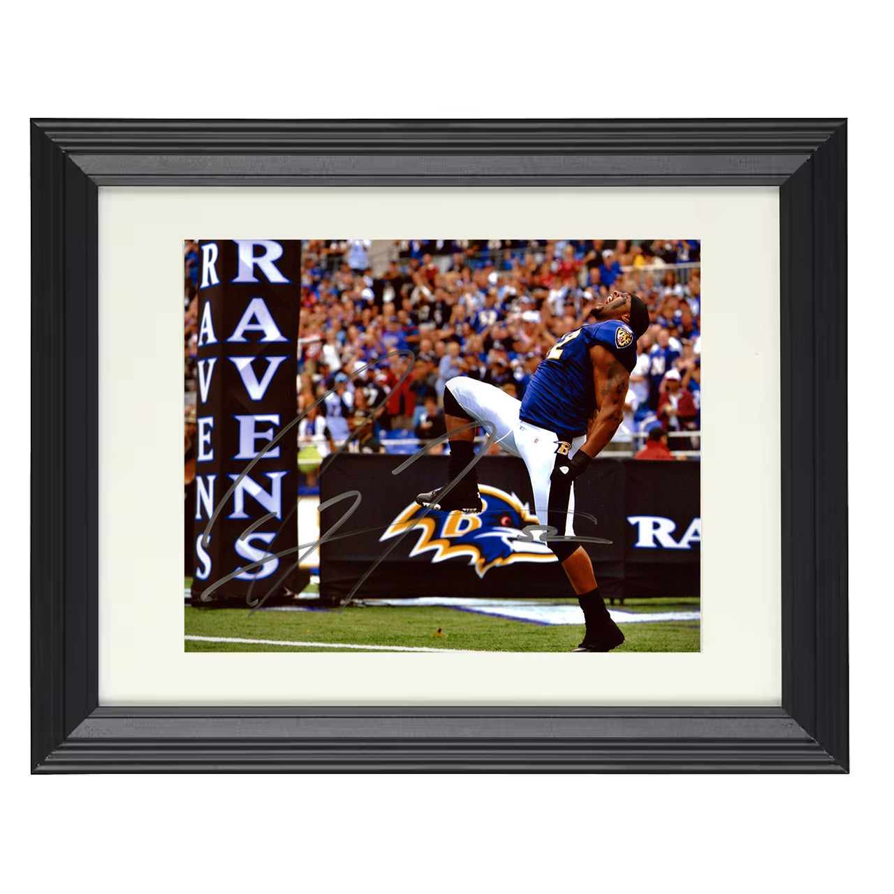 Ray Lewis – Endzone King Celebration – 8x10 black beveled framed football wall art