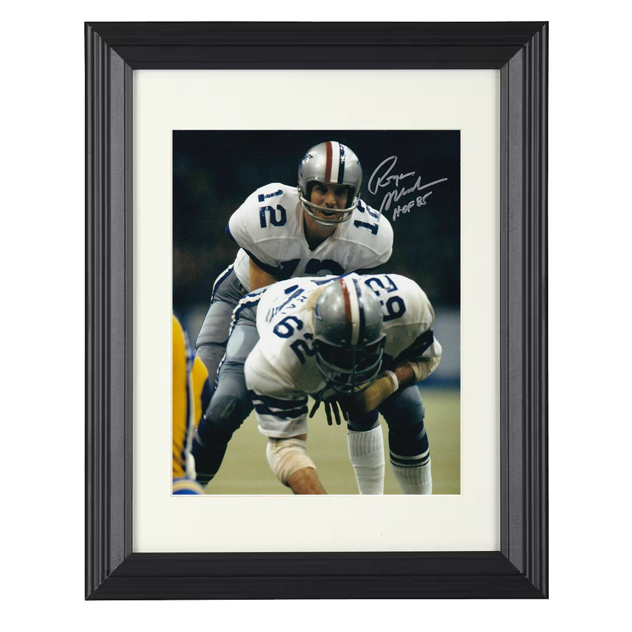 Roger Staubach – Dallas Hall of Fame QB Under Center – 8x10 black beveled framed football wall art