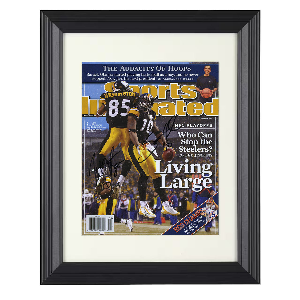Santonio Holmes and Nate Washington – Pittsburgh 2009 SI – 8x10 black beveled framed football wall art
