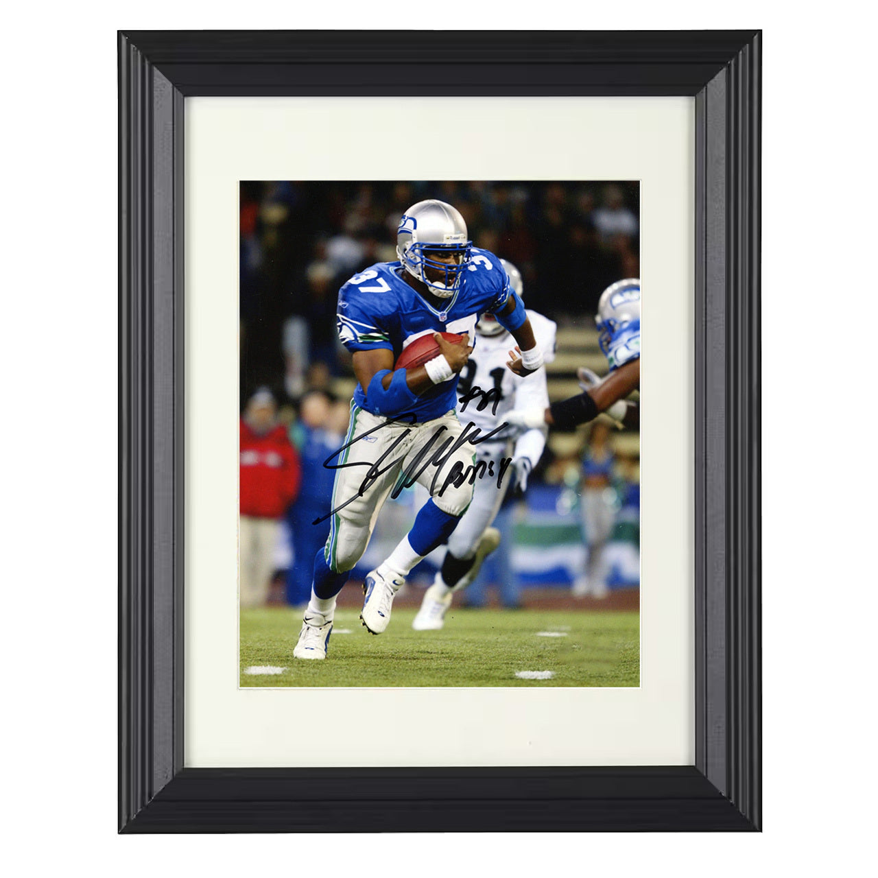 Shaun Alexander – MVP Run Image – 8x10 black beveled framed football wall art