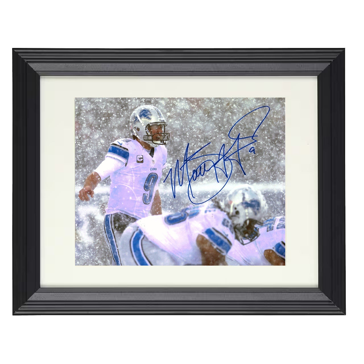 Stafford – Detroit Snow Game QB 2013 – 8x10 black beveled framed football wall art