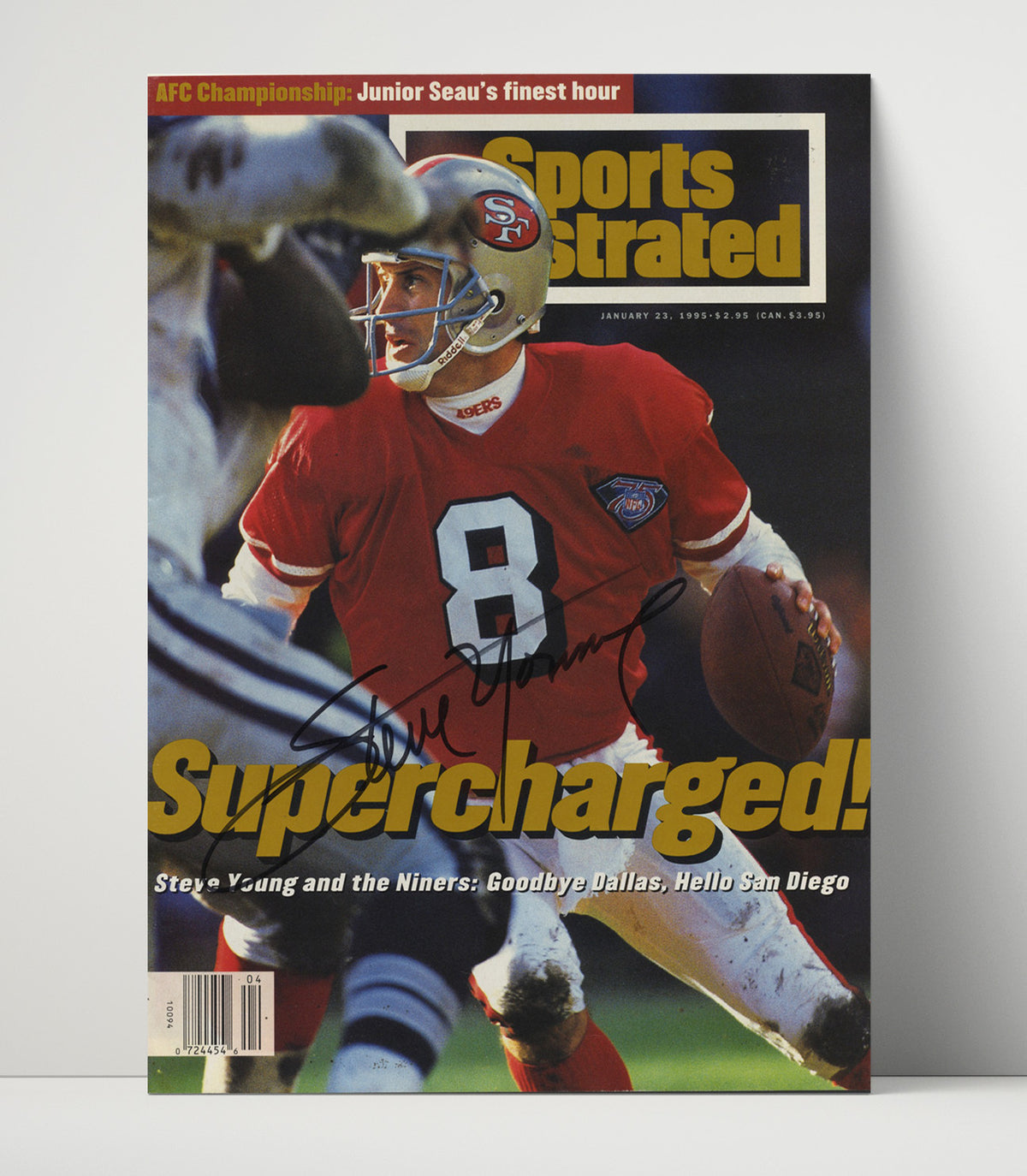 Steve Young - San Francisco football QB 1995 SI Cover Supercharged football wall art 16x20 Unframed Print