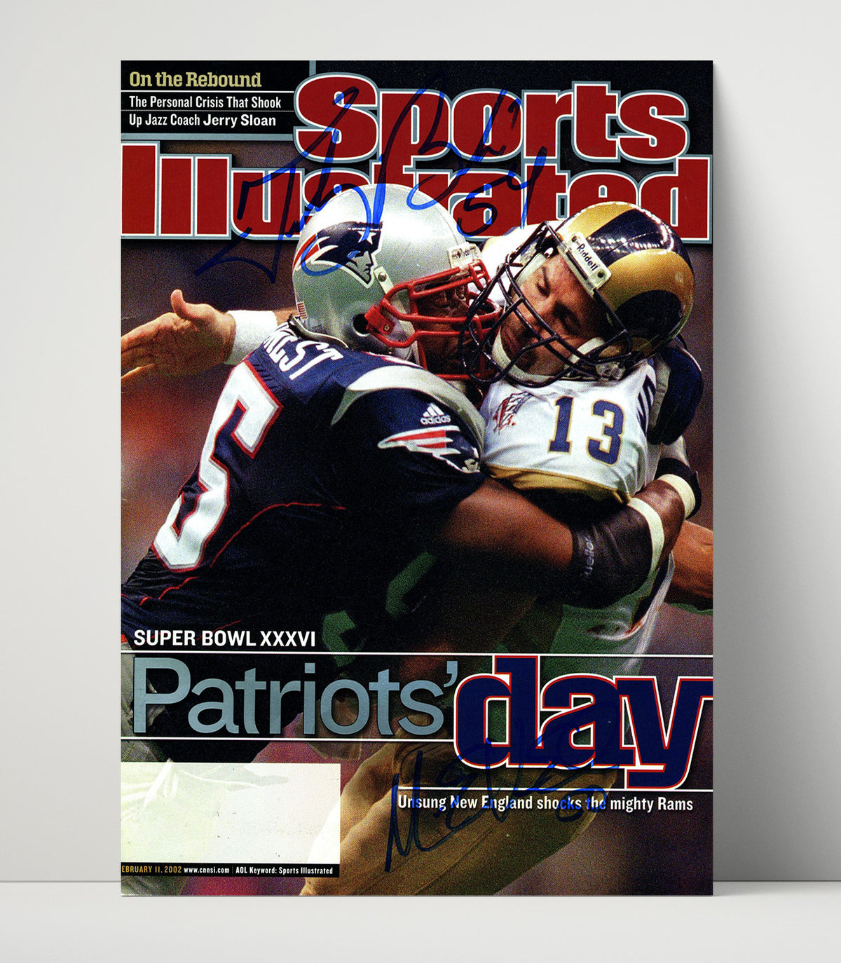 Tedy Bruschi and Mike Vrabel - New England football Patriots Day Super Bowl XXXVI 2002 SI Cover football wall art 16x20 Unframed Print