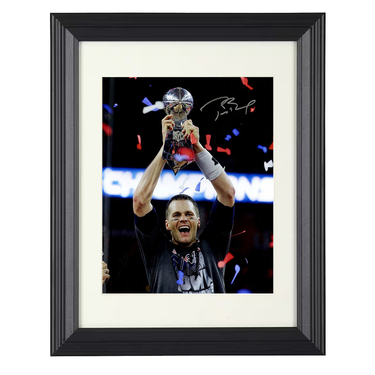 Tom Brady – New England Trophy Celebration 2017 – 8x10 black beveled framed football wall art