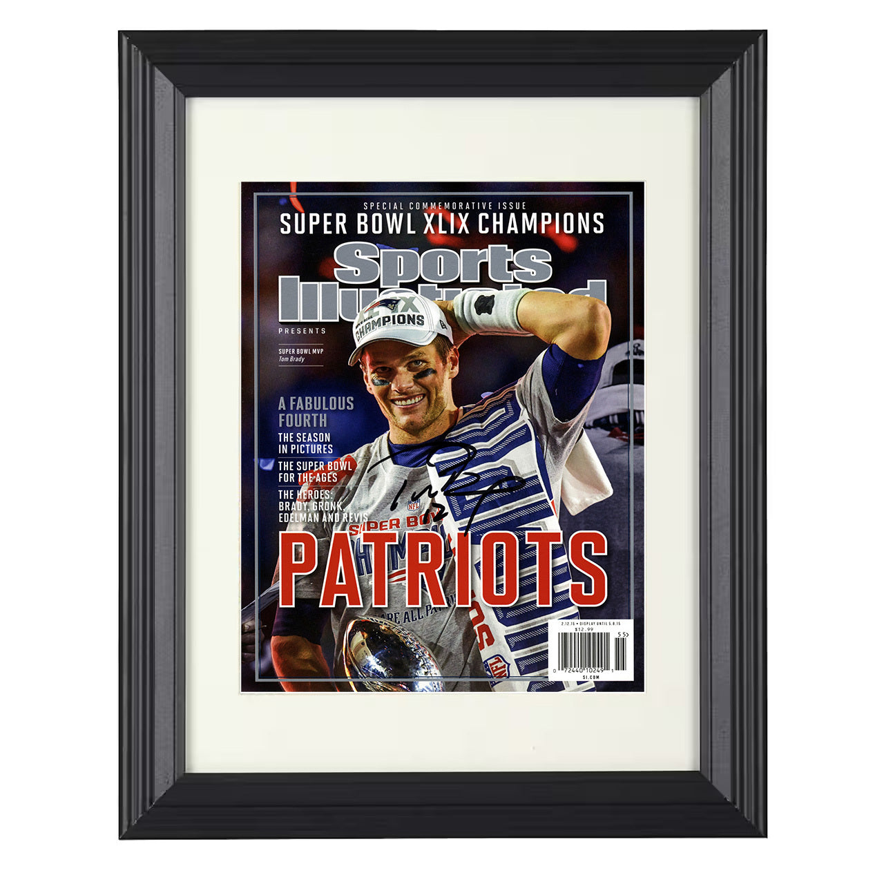 Tom Brady – New England Champions Commemorative 2015 SI – 8x10 black beveled framed football wall art