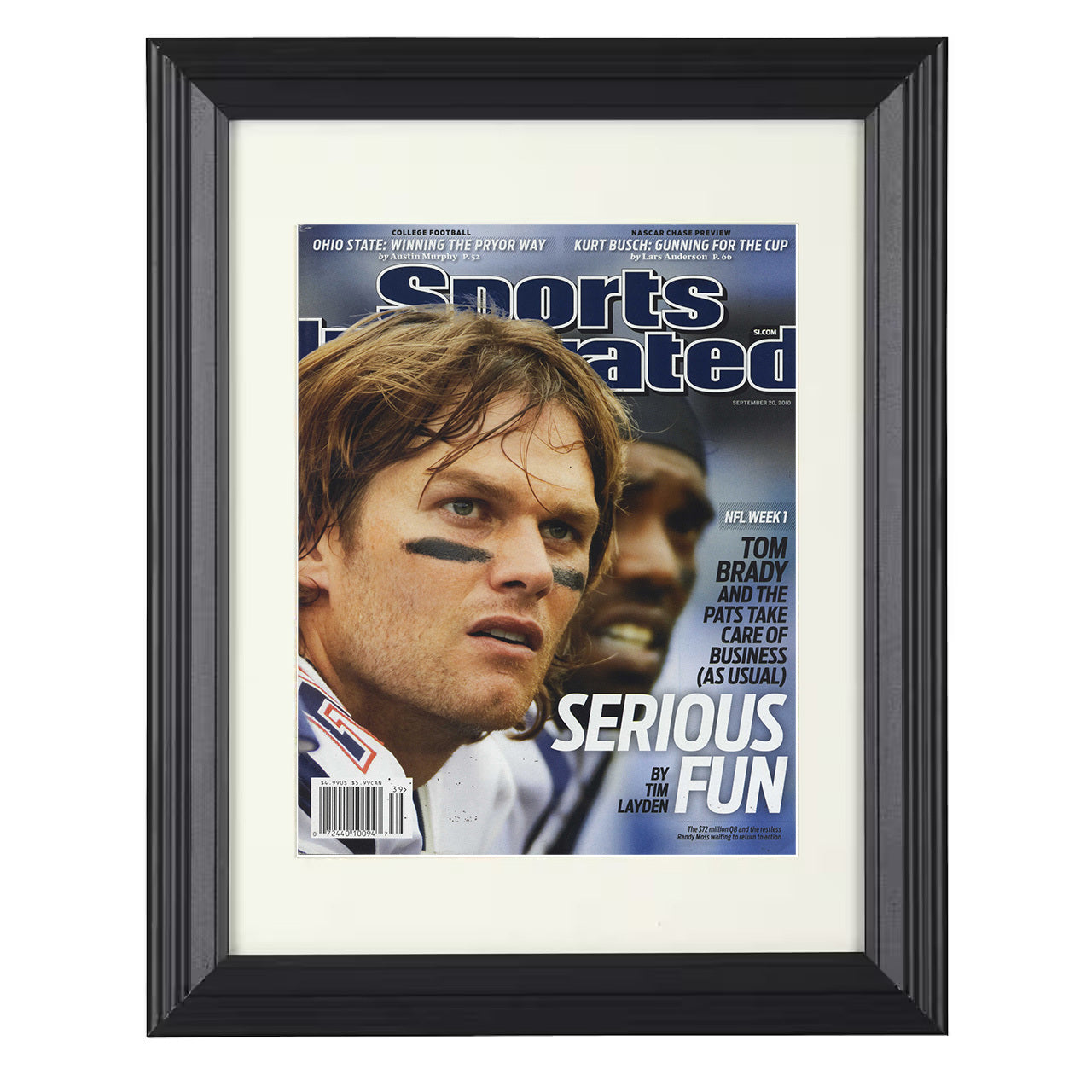 Tom Brady and Randy Moss – Serious Fun Feature 2010 SI – 8x10 black beveled framed football wall art