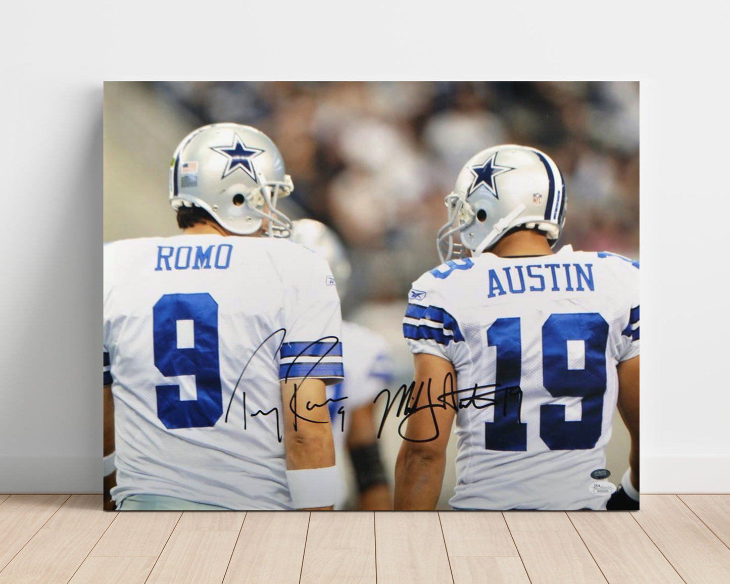 Tony Romo and Miles Austin - Dallas Football Sideline Back Jerseys football wall art 16x20 Unframed Print
