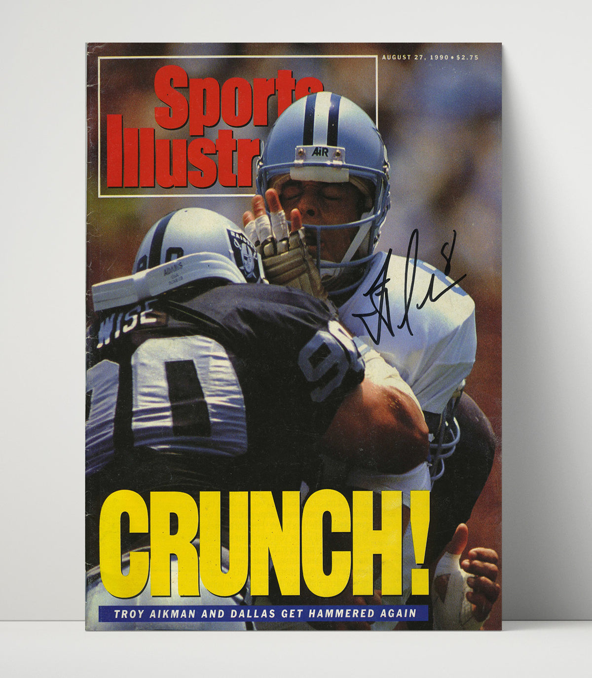 Troy Aikman - Dallas football Hit By Los Angeles football Defender SI Cover 1990 football wall art 16x20 Unframed Print