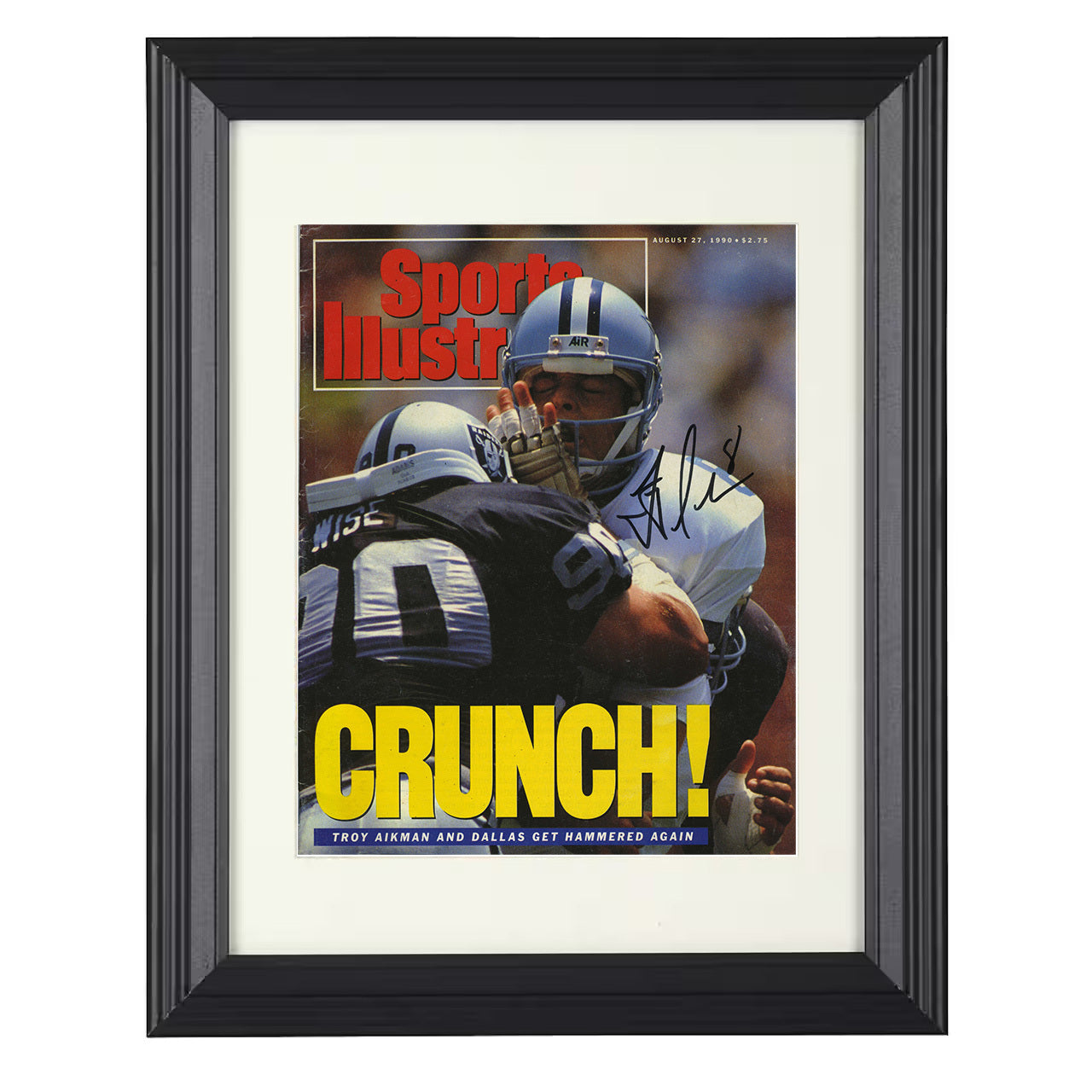 Troy Aikman – Dallas Hit by Los Angeles Defender 1990 SI – 8x10 black beveled framed football wall art