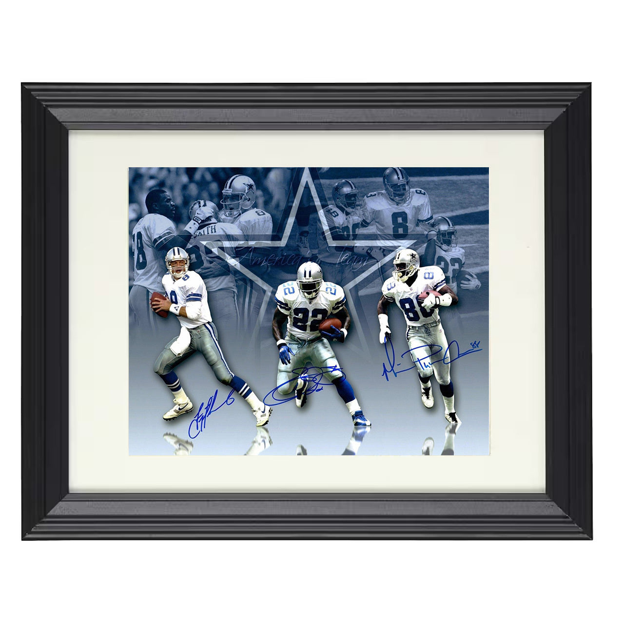 Troy Aikman Emmitt Smith Michael Irvin – Dallas – 8x10 black beveled framed football wall art