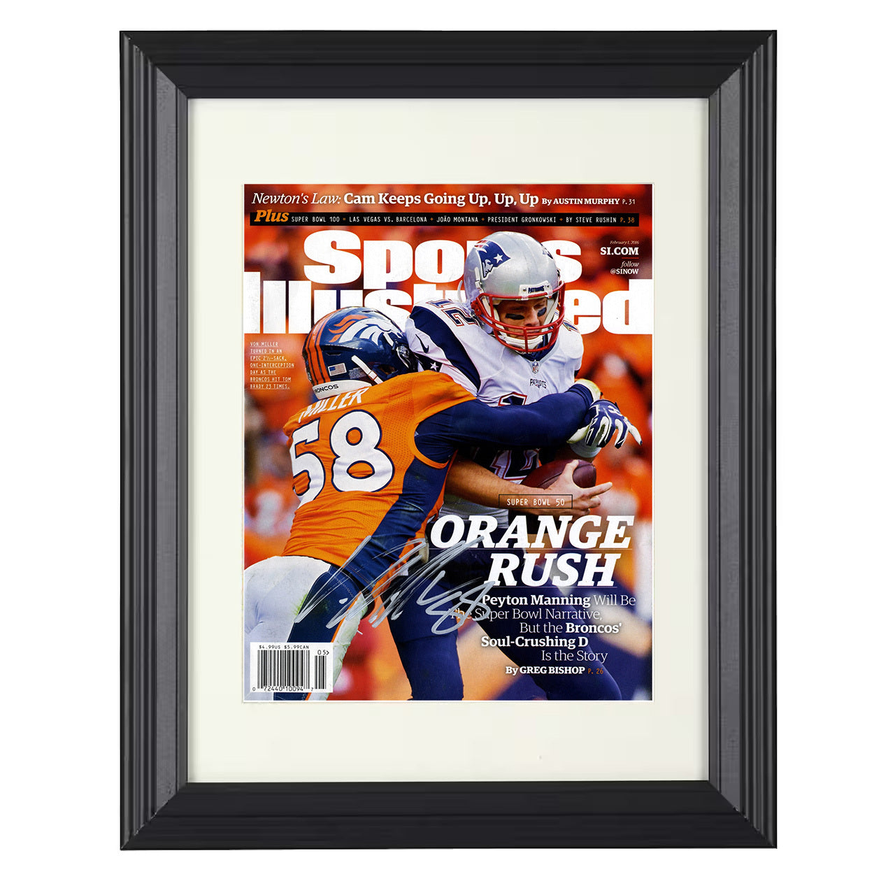 Von Miller Super Bowl 50 – Orange Rush Image – 8x10 black beveled framed football wall art