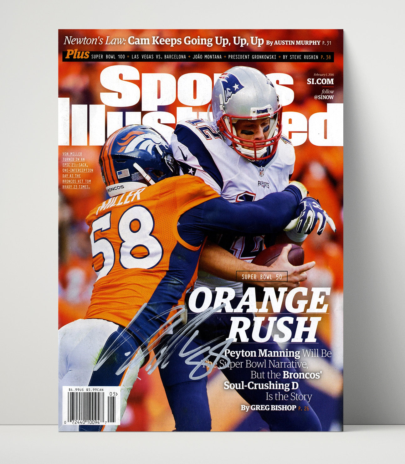Von Miller Super Bowl 50 - Orange Rush football wall art 16x20 Unframed Print