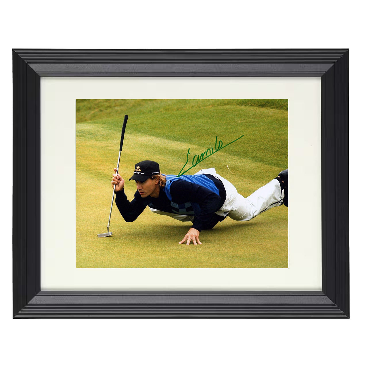 Camilo Villegas – Augusta Green Reading Pose 8x10 matted black framed golf wall art