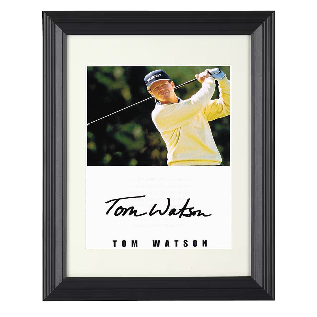 Tom Watson – Golden Era Swing Form 8x10 matted black framed golf wall art