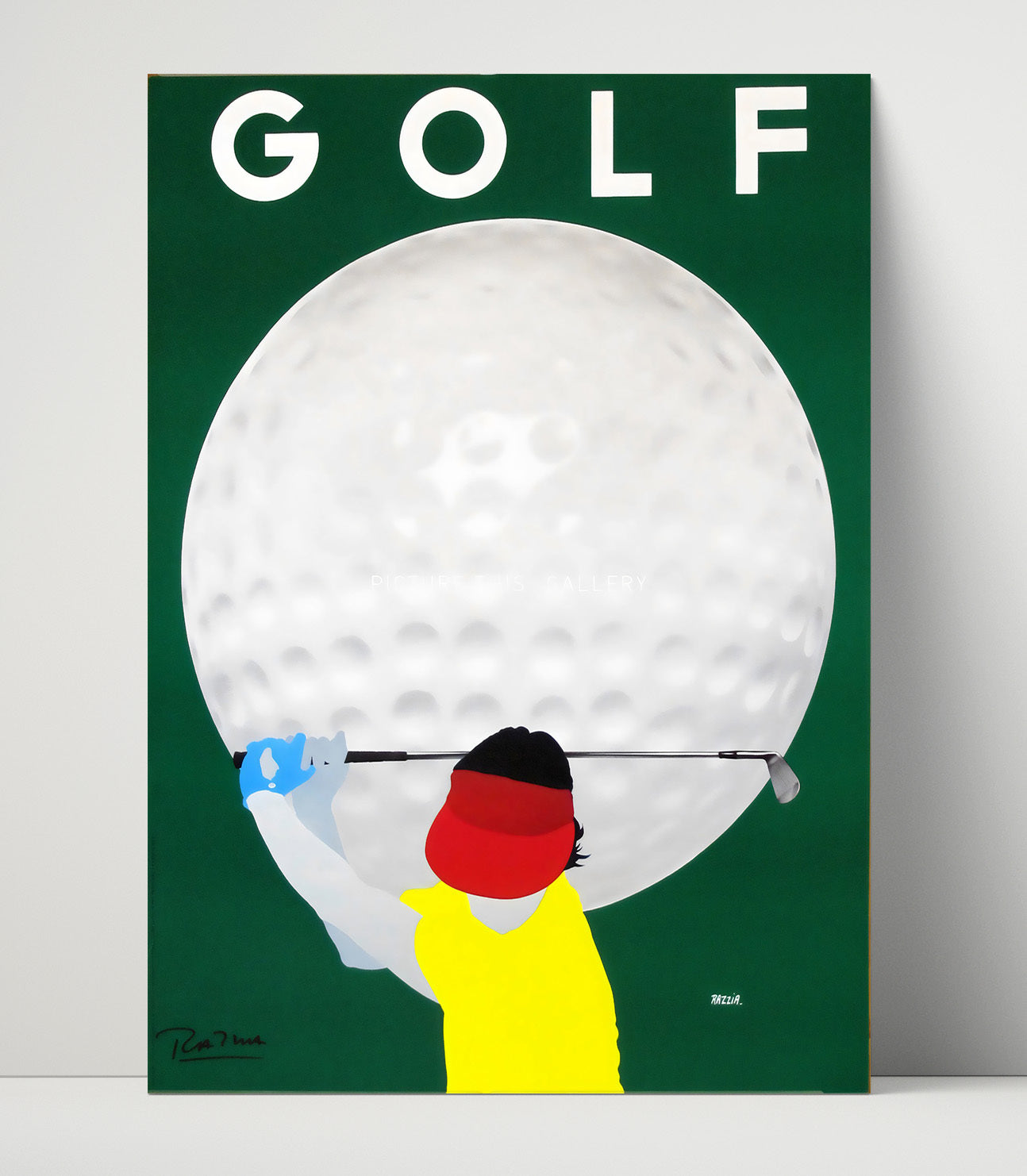 Golf Poster - Giant Golf Ball Swing - Retro Power Drive golf wall art 16x20 Unframed Print
