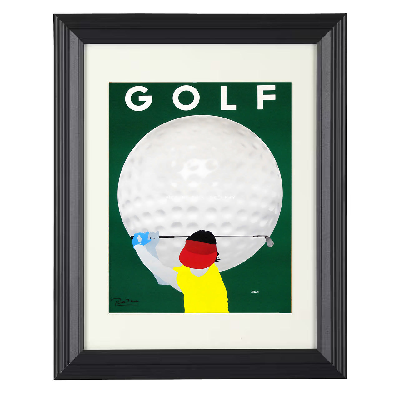 Giant Golf Ball Swing – Retro Power Drive 8x10 matted black framed golf wall art