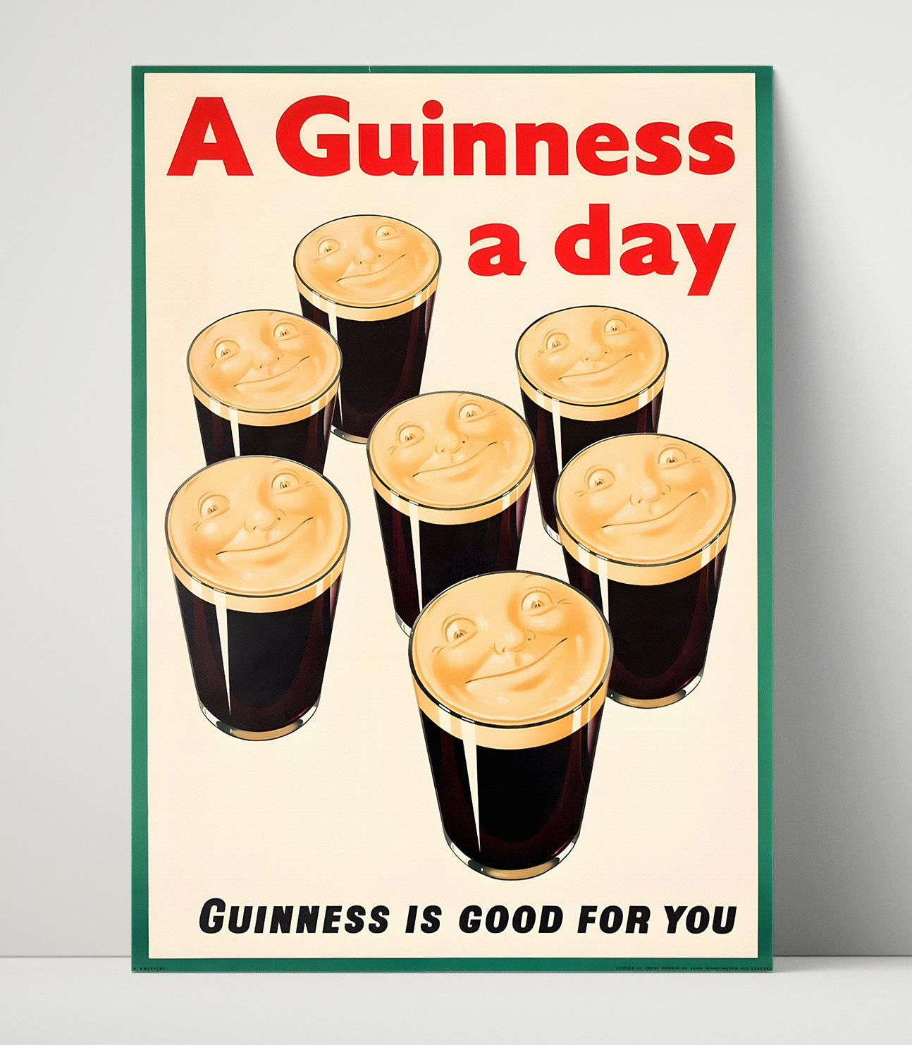 A Guinness A Day Smiling Pint Glasses Poster Guinness Wall Art