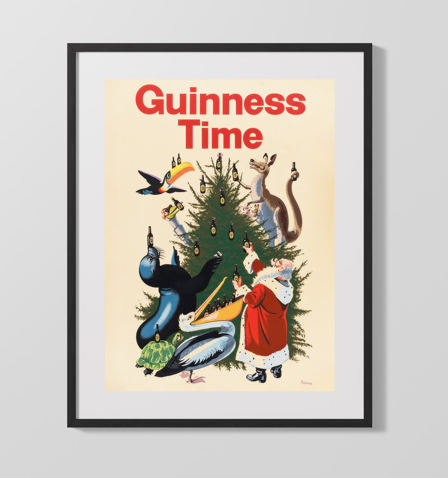 Guinness Time - Christmas Animals Tree 16x20 Gallery Frame vintage Guinness beer poster wall art
